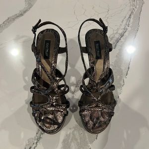 Metallic snake skin print heels